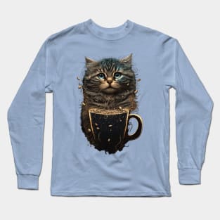 Cute Cat Drinking Coffee Design for Women Girls Long Sleeve T-Shirt